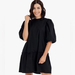 Mudpie Milan Flounce Black Puff Sleeve Dress for Women Size Medium